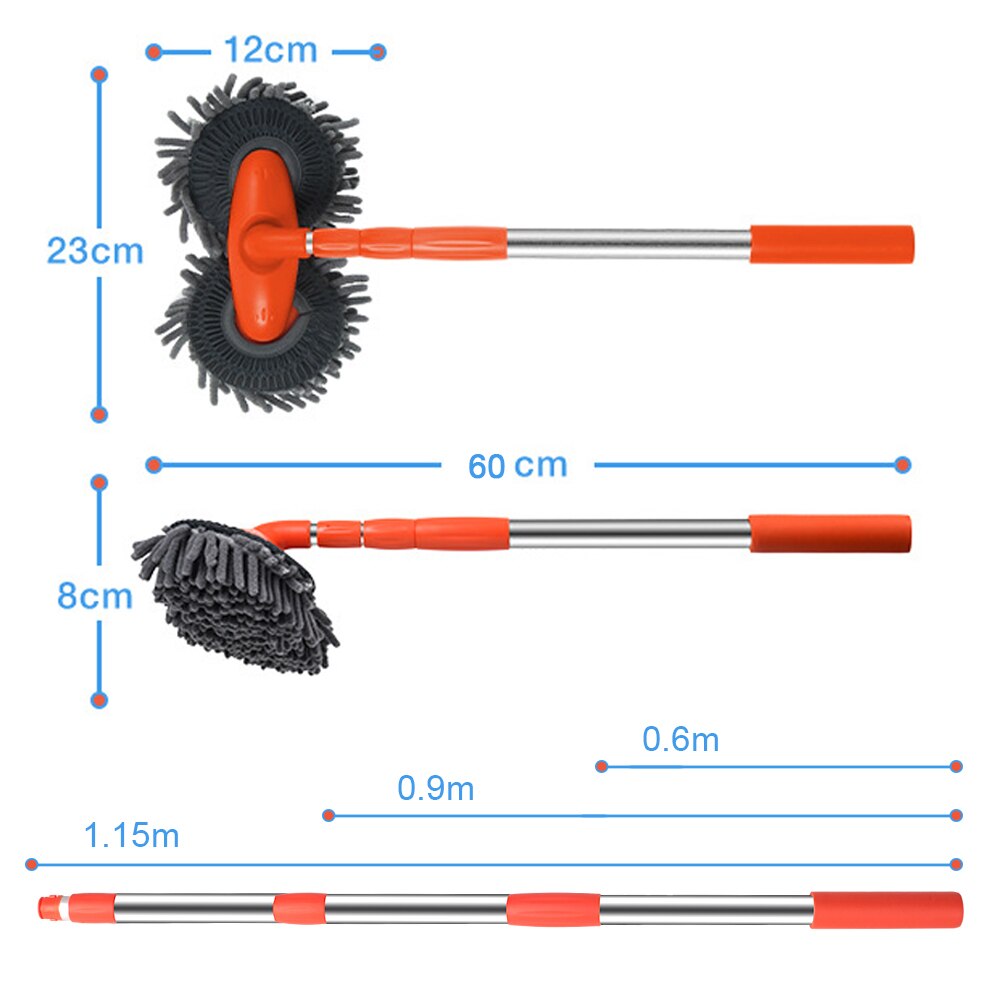Rotating Car Wash Mop Three-Section Telescopic Roof Window Double Head Brush Maintenance Washing Cleaning Tools Auto Accessories Rotating Car Wash Mop Three-Section Telescopic Roof Window Double Head Brush Maintenance Washing Cleaning Tools Auto Accessories