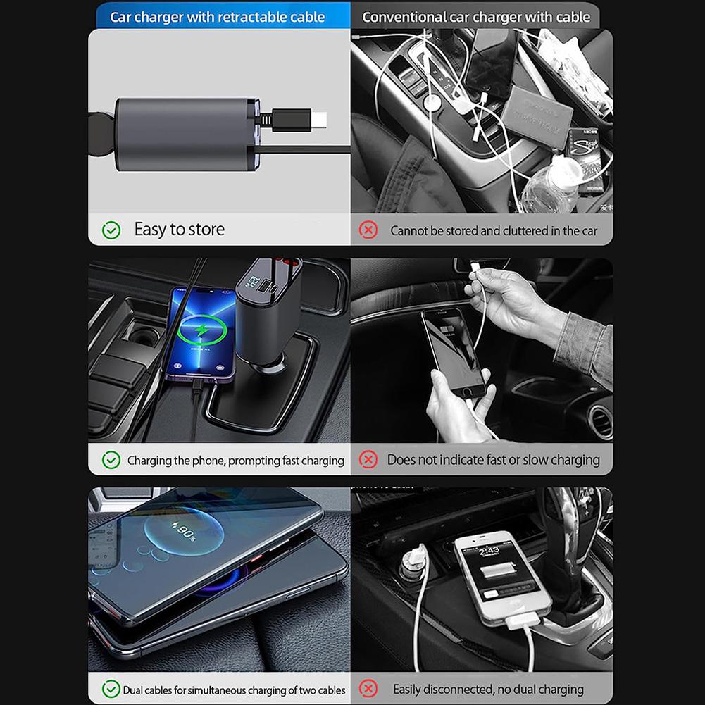 100w 4 IN 1 Retractable Car Charger USB Type C Cable For IPhone Huawei Samsung Fast Charge Cord Cigarette Lighter Adapter 100w 4 IN 1 Retractable Car Charger USB Type C Cable For IPhone Huawei Samsung Fast Charge Cord Cigarette Lighter Adapter